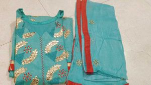 Beautiful Teal Salwar Suit Gold Embellishment