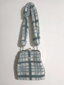 Fuzzy Plaid Clutch Bag