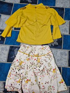 Yellow Kurta with Floral Skirt Set