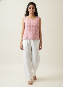 Pink Leaf Print Sleeveless Top