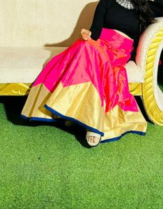 Vibrant Pink &amp; Gold Lehenga Skirt