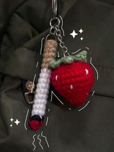 Crochet Cigarette &amp; Strawberry Keychain