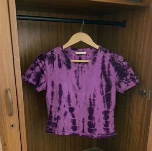 Westside Purple Tie-Dye Quarter Zip Crop Top