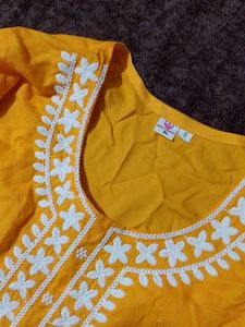 Yellow Kurta with White Floral Embroidery