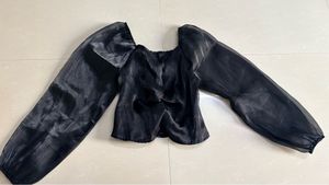 Chic Black Sheer Puff Sleeve Top