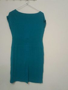 Teal Ruched Dress with Embellished Waist