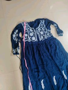 Elegant Blue Kurta with White Embroidery