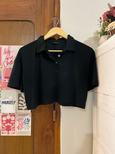 Black Cropped Polo Shirt