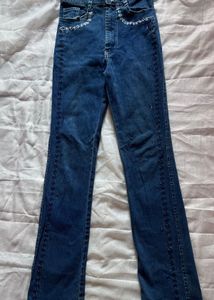 Embellished Flared Denim Jeans