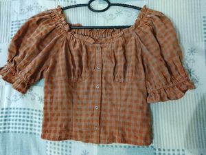 Cute Gingham Puff Sleeve Top