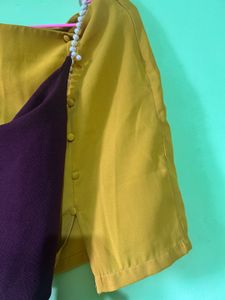 Maroon Crop Top with Pearl Straps and yellow mini
