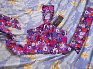 Tokyo Talkies violet Floral Halter Neck Top 🎀 Tie