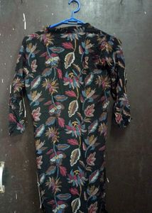 Black Floral Print Kurta
