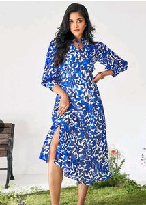 Chic Blue Floral Midi Dress