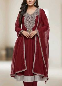 Elegant Maroon Anarkali Kurta Set