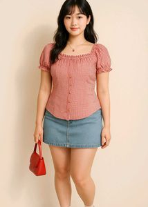 KAWAII  RED GINGHAM TOP