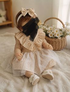 Adorable Gingham Ruffle Dress with Headband-new