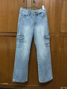 Washed Blue Cargo Jeans
