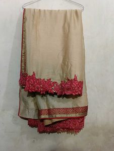 Light Brown Colour Saree with Pink border line