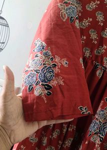 Tiered Floral Print Cotton Kurta