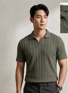 Zudio Men's Olive Green self design Polo T-Shirt