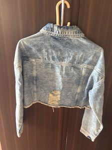 Cropped Denim Jacket with Distressed Details