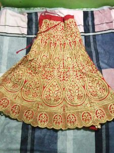 Elegant Red &amp; Gold Embroidered Lehenga Choli
