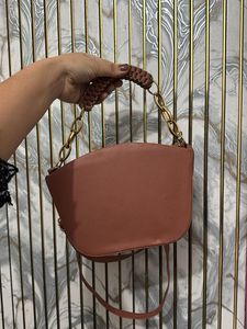Chic Brown Handbag with Gold Chain Strap