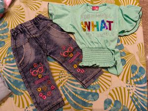 New Cute Yellow Top and Denim Shorts Set