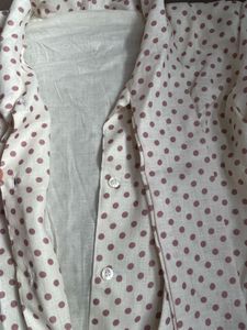 ✨ Elegant White &amp; Pink Polka Dot Shirt