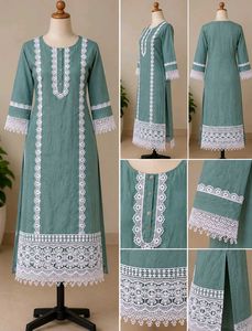 Elegant Green Kurta with White Lace