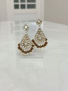 Exquisite Kundan &amp; Pearl Drop Earrings