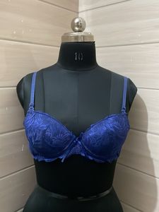 34b Stylish Blue Lace Padded Bra