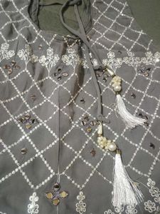 Elegant Lavender Grey Embroidered Sharara Set with