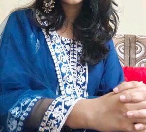 Teal Blue Embroidered Sequinned Kurta set.
