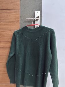 Green Knit Sweater with Embellishments