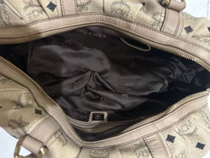 MCM Cognac Visetos Coated Canvas Boston Bag