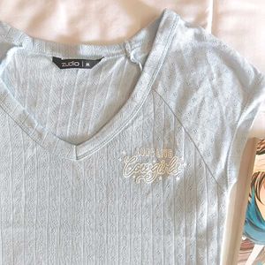 Cute Blue Ribbed V-Neck Crop Top