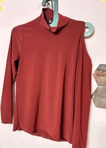 Burgundy Cold Shoulder Turtleneck Top