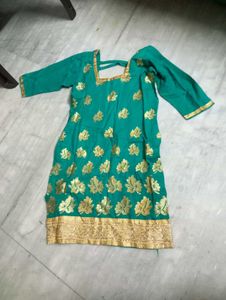 Teal and Light Green Kurta with Gold Print Combo F