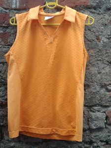 Orange Sleeveless Polo Neck Top