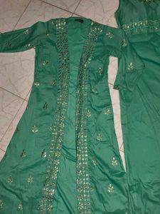 Embellished Teal Kurta Set with Jacket