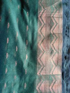 Elegant Teal Saree with Golden Motifs