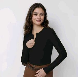Classic Black V-Neck Long Sleeve Top