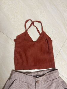 Boho Wide Leg Pants &amp; Knit Crop Top Set