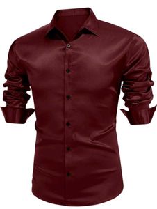 Men's Burgundy Satin Shirt