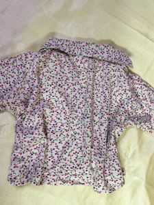 Cute Floral Print Button-Up Crop Shirt