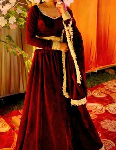 Elegant Maroon Velvet Lehenga Choli