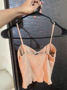 Peach Ribbed Spaghetti Strap Crop Top