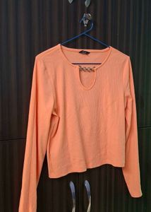 Orange Ribbed Long Sleeve Top